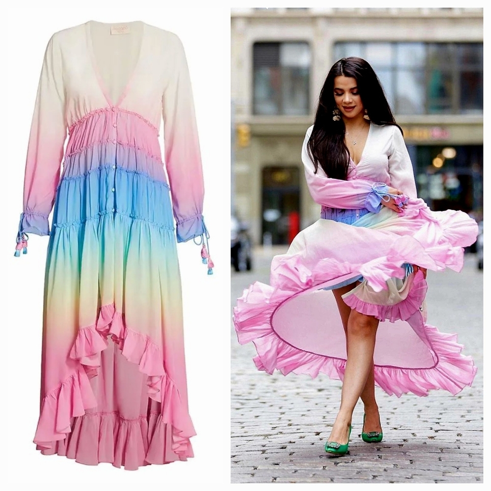 ROCOCO SAND Ombré High-Low Tiered Dress in Pink Size XS NWT